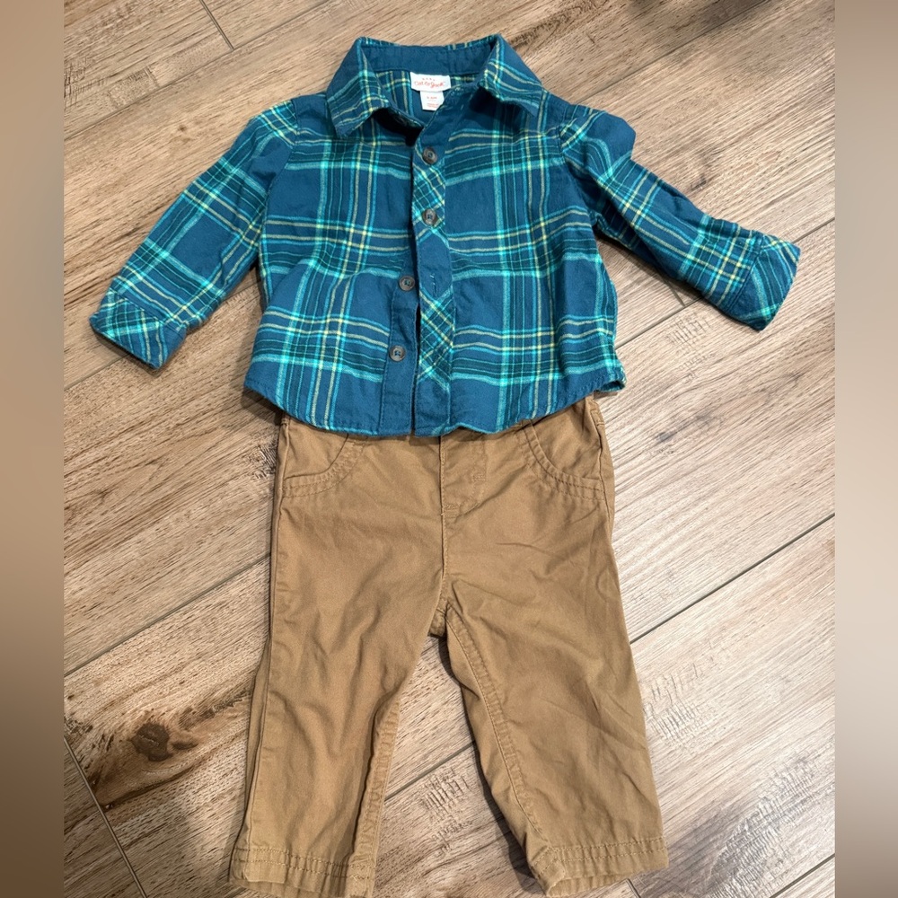 Cat & Jack Teal and Lime Plaid Boy's Shirt and Pants set